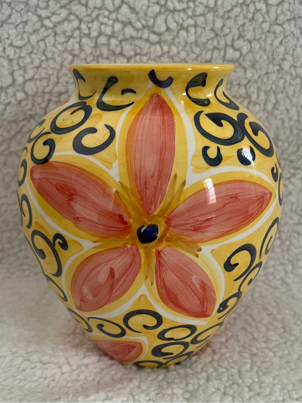 Vintage Favanol Portuguese Art Pottery Vase Signed Portugal, Hand Painted 8”
